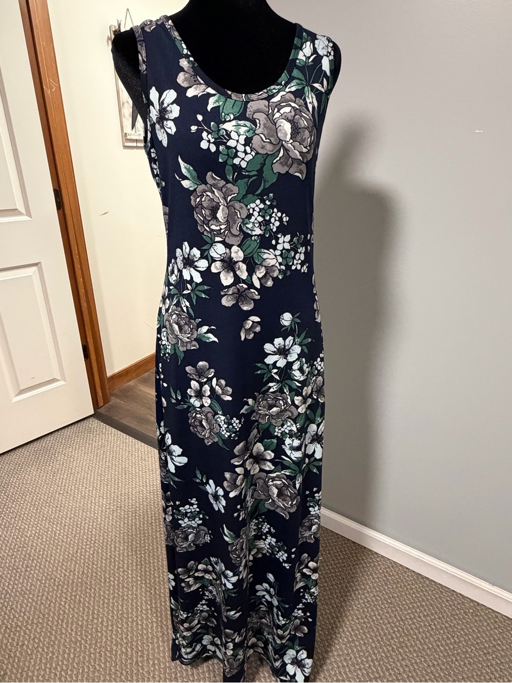 LuLaRoe Floral Sleeveless Maxi Dress Navy Blue Green Gray Women’s Small